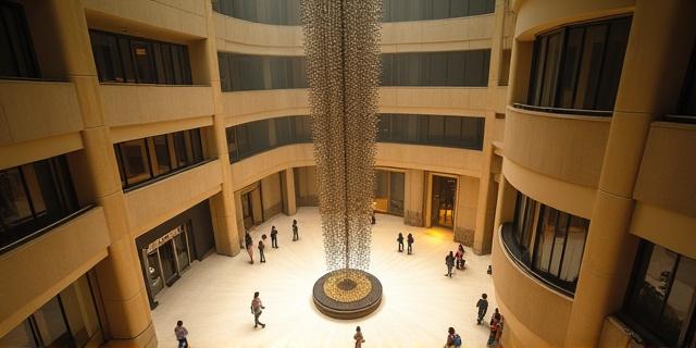 Massive artistic installation in the hotel atrium